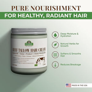 Spanish Garden Beef Tallow Hair Cream ? Organic Moisturizing &amp; Styling Balm for All Hair Types ? Natural Hair Cream Hydrates, Styles &amp; Protects ? Ideal Beef Tallow for Hair Growth - American M