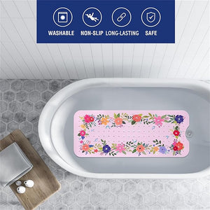 Pink Floral Bathtub Mat Non Slip for Kids 40x16in Extra Long Anti Slip Flower Bath Mat for Tub Bath Shower Mat with Large Drain Holes and Suction Cups Quality Modern Art Plant Design Bathroom Decor