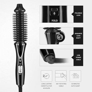 Travel Hair Curling Iron Brush 1 inch Anti-scald Heated Curling Wands Round Hair Styler Curler Brush Curling Iron Brush Ionic Hot Curler Brush for Curling Dual Voltage (Black)