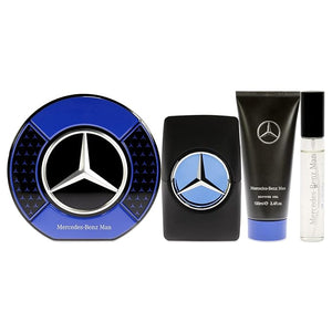 Mercedes Benz Man Gift Set Perfumes for Men - Contains 0.5 oz and 3.4 oz of EDP Spray and 3.4 oz of Shower Gel - Aromatic Woody Fruity Scents - Opens with Notes of Ambrette Seeds and Pear - 3 pc
