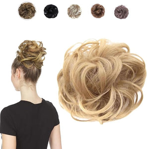 Juvabun Hair Extensions Gold? Soft Curly Hair Extensions Clip-In for Natural Volume &amp; Quick Updo Styling Hair Bun Maker