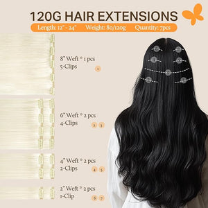 DOORES Human Hair Extensions Clip in, White Blonde 120g 7pcs 16 Inch, Remy Clip in Hair Extensions for Women Natural Thick Weft