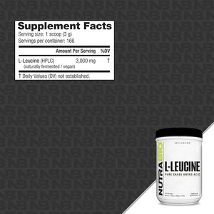 NutraBio 100% Pure L-Leucine - Muscle Recovery and Support - Naturally Fermented Free Form Amino Acid - Vegan Non-GMO Gluten Free - (500 Grams)