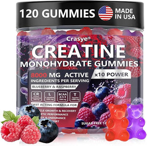 Creatine Monohydrate Gummies Complex 8000 MG for Men Women Creatine Gummy with Taurine BCAA for Energy Support and Muscle Strength Sugar Free Pre-Workout Supplement