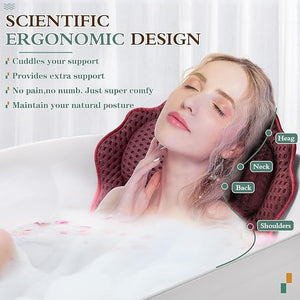 Bath Pillow RUVINCE Ergonomic Luxury Bathtub Pillow with HeadNeck Shoulder and Back Support 4D Bath Pillows for tub with 6 Powerful Suction Cups Fits All Bathtub Spa Tub Hot Jacuzzi (Dark red)