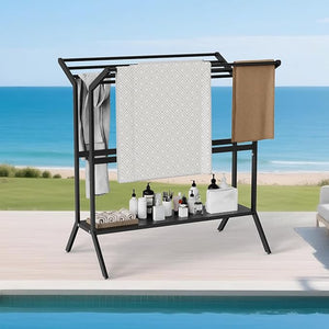 Freestanding Poolside Towel Rack Outdoor-All In One Rack Provide SeparateSimultaneous Storage For Float Holder And Towel Drying With Compact Design Small Footprint Nice For Pool AreaBeachHot Tub...