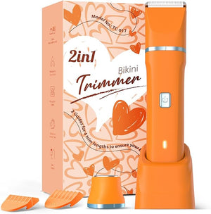 Womens Electric Shaver for Lady - Ergonomic Design Interchangeable Trimmer Heads Waterproof Wet/Dry Hair Removal Body Bikini Legs Facial Trim Hypoallergenic Ceramic Blade USB Recharge - Orange