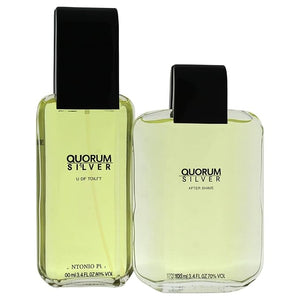 Antonio Puig Quorum Silver for Men Gift Set (Eau de Toilette Spray, After Shave Lotion)