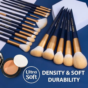 LORYP Makeup Brushes Set Labeled 18 Piece Face and Eye Brush Set Ultra soft hair Foundation Concealer Blush Contour Blending Eyeshadow Blue Brush kit
