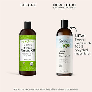 Sky Organics - Organic Sweet Almond Oil 16 fl oz - Soft &amp Soothe Oil - Skin Moisturizer - Silky Lightweight Texture - 100% Pure - Non-Greasy - Natural Vegan &amp Cruelty Free - Beauty &amp S