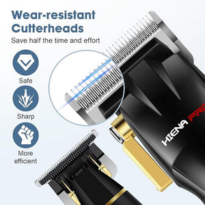 HIENA PRO Professional Hair Clippers Set for Men Cordless Barber Kit Hair Cutting Set Rechargeable Clippers and Trimmers Set Hair Cutting Kit with LED Display USB Charging Gifts for Men (Black)