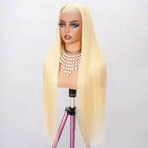 613 Lace Front Wig Human Hair Pre Plucked 250 Density 28 Inch 5x5 HD Lace Closure Straight Blonde Wig Human Hair, 100% Real Human Hair without Synthetic Blend Tangle Free Triple Lifespan 3X