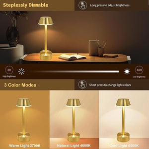 Egobasic Cordless Table Lamps Modern Rechargeable Battery LED Desk Touch Night Light 11.8 Metal Minimalist Small Portable Lamps for Dinner Coffee Table Restaurant Bedroom Bar Hotel Gold