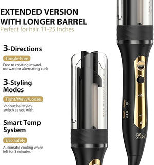 Zavarea Automatic Curling Iron 1 Inch Hair Curler with 5 Temperatures 3-Ways Rotation &amp 3-Styling Modes Anti-Scald &amp Tangle-Free Self Rotating Curling Wand (Black)