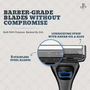 Jeremy's Razors for Men - Precision 5 Razor Blade Refills - 8 Cartridges (Fits All 2nd Gen Jeremy's Handles) - Precision Trimmer Stainless Steel Design Lubricating Strip - Men's Shaving Blades