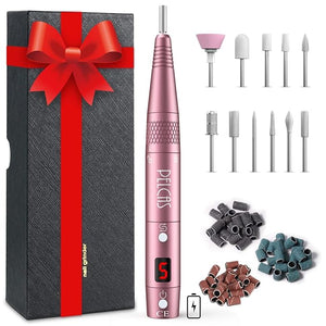 PELCAS Cordless Electric Nail Drill Professional Portable Manicure Nail Drill Kit 20000RPM Rechargeable 5 Adjustable Speeds LCD Display 11 Attachments for Acrylic Nails Polishing Nail Art