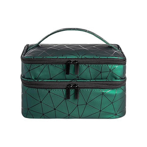 Double-Layers Nail Polish Organizers and Storage, Geometric PU Leather Carrying Case for Fingernail polish, Nail Varnish and Manicure Sets - Holds up to 30 Bottles£¨15ml£©with Detachable Divider