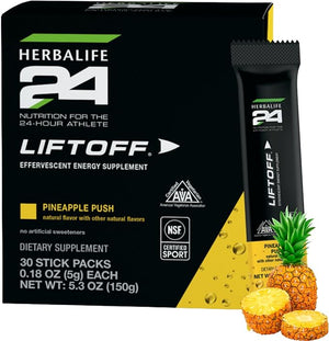 HERBALIFE24 Liftoff: Pineapple Push (30 Stick Packs) Nutrition for The 24-Hour Athlete Energy Supplement Natural Flavor with Other Natural Flavors Certified for Sport Certified Vegetarian