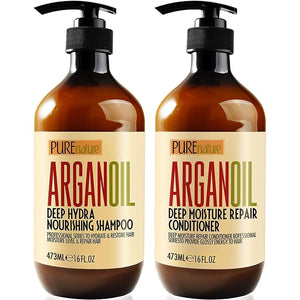 Argan Oil Shampoo and Conditioner Set - Sulfate Free Moroccan Care with Keratin - For Curly Straight Dry and Damaged Hair - Moisturizing Hydrating Anti Frizz Salon Technology