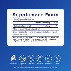 Pure Encapsulations L-Glutamine 850 mg | Supplement for Immune and Digestive Support Gut Health and Lining Repair Metabolism Boost and Muscle Support* | 90 Capsules