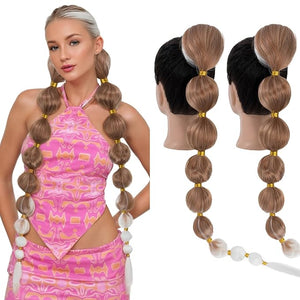 Hairro 2 Packs Long Bubble Ponytails Extension for Women Afro Puff Pony tail Kinky Straight Lantern Ponytails Synthetic Hair Pieces 34 Inch #30T60 Light Auburn to Light Blonde