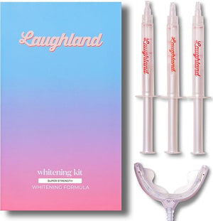 Laughland Super Strength Teeth Whitening Kit, Phone-Powered LED Mouthpiece &amp; 3 Whitening Gel Syringes, 11% Hydrogen Peroxide, Glycerin, Aloe Vera &amp; Mint, at Home Dental Care, 6+ Treatments