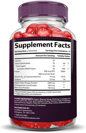 Justified Laboratories Proton Protein Keto ACV Gummies Extreme 2000MG Proton Keto Gummies Apple Cider Vinegar Formulated with Pomegranate Beet Juice Powder B12 Vegan Non GMO 60 Gummys