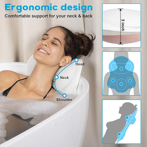 Luxury Bath Pillows for Tub ? Extra Thick Non-Slip Bathtub Pillow with Rubber Back Head &amp Neck Support for Soaking Spa Bath Accessories for Women Fits All Bathtubs (White)