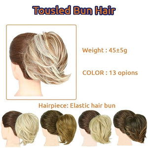 EARSHOT Hair Buns Hair Piece 1 Pack Synthetic Messy Bun Hair Extensions Wavy Curly Bun Short Ponytail Bun Extensions Women Elastic Bun Wigs Hair Accessories For Girls (Color : 27T613)