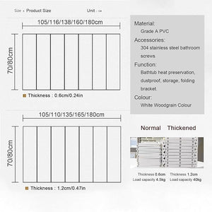 Adjustable Foldable Dust-Proof Bathtub Cover WhiteWaterproof Shutter Bathtub Tray &amp Laptop Desk 2 in 1 Fits Most TubsModern Bath Tub Racks for Home (92x185CM(36.2x72.8) 0.47in Thick)