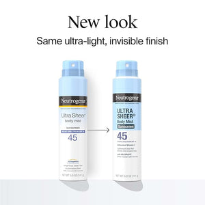 Neutrogena Ultra Sheer Body Mist Sunscreen Spray Broad Spectrum SPF 45 Lightweight Spray Sunscreen Non-Greasy &amp Water Resistant Oil-Free &amp Non-Comedogenic UVA/UVB 5 oz Pack of 3