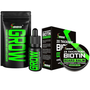 GROW Beard Growth Serum + 2X Biotin Beard Balm ? Thickening Conditioner with Castor Oil &amp; Meadowfoam ? Fills Patches, Boosts Growth, Softens &amp; Styles ? For Thicker, Fuller Men's Facial Hair