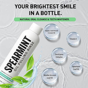 Spearmint Oil Pulling Rinse ? with Organic Cold-Pressed Coconut Oil £¦ Mentha Haplocalyx Oil Natural Mouthwash for Fresh Breath Healthy Gums &amp Teeth Whitening 8 fl oz (2)