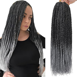 Crochet Braids Senegalese Twist Crochet Hair 7 Packs Pre Looped Micro Senegalese Twist Braiding Hair Ombre Crochet Braids for Women (24inch, TGray)