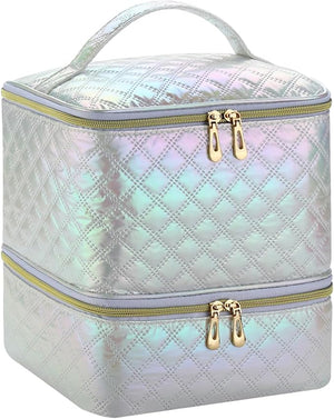 Nail Polish Organizer and Nail Lamp Case, Nail Kit Organizer Holds 30 Bottles (15ml - 0.5 fl.oz) and a Nail Lamp, Nail Polish Carrying Case with Manicure Tools Storage Sections (White)