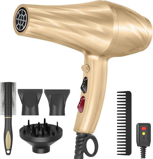 Ionic Hair Dryer2400W Negative Ion Low Noise Hair Dryer Professional Fast Drying Hair Dryers with 2 Speeds 3 Heat Settings Cooling Buttonwith Diffuser for Curly and Straight Hair£¨Champagne Gold£©
