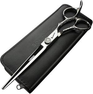 6/7-Inch Professional Hair Scissors Haircut Rose Pattern Hair Scissors Styling Tools Japanese Stainless Steel Scissor Set (7-inch cutting scissors-A)