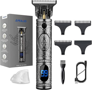 AMULISS Professional Trimmer Mens Hair Clippers Zero Gapped Cordless Beard Barber Set &amp Grooming Kit Rechargeable LED Display for Men Gift for Men