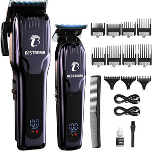 BESTBOMG¢ç Professional Hair Clippers for Men, Professional Barber Clippers and Trimmer Set, Mens Cordless Hair Clipper for Barbers Haircut Kit, BS-808C (Blue)