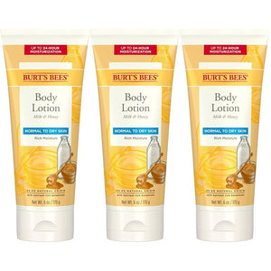 Burt's Bees, Body Lotion With Milk and Honey, Moisturizing Lotion for Normal to Dry Skin, 98.6 Percent Natural Origin Skin Care, 6 oz. Bottle (3-Pack)