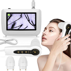 Skin Hair Analyze Scalp Analysis Machine 5 Inch LCD Screen Rechargeable Digital Scanner for Skin &amp Hair Analysis 50x/200x DualHeads Digital Skin Health Detection Use for Home and Salon