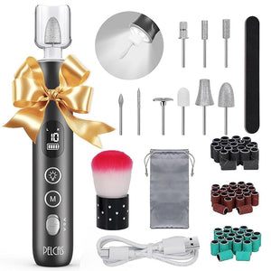 PELCAS Electric Nail Grinder 10 Speeds Cordless Nail Drill with LED Light Portable Manicure and Pedicure Kit Nail File with LCD Screen for Human Pet Thick Toenails Natural &amp Acrylic Nails Gr