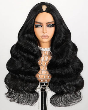 V Part Wig Human Hair Body Wave Glueless Wigs Human Hair Clip in V-Part Wigs Beginner Friendly No-Sew In No Glue Upgrade U Part Human Hair Wig 210% Density (18InchV Part Body Wave Wigs)