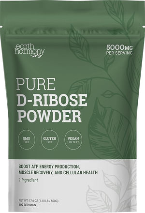 Earth Harmony D-Ribose Powder 5000mg - Great for Exercise Performance Post-Workout and Heart Health - Similar to D Ribose Capsules - 17.6 Oz
