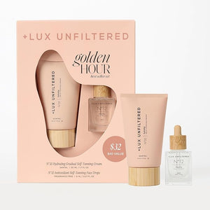 + Lux Unfiltered Mini Golden Hour Set - Includes N¡Æ32 Gradual Self Tanner in Santal 1.7 fl oz &amp; N¡Æ12 Face Tanning Drops 0.27 fl oz - Travel Size Self Tanner - Vegan &amp; Cruelty Free