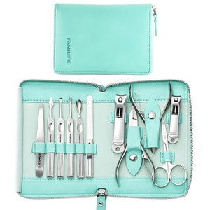 FAMILIFE Manicure Kit for Women Professional Manicure Set Nail Clippers Set 11 in 1 Stainless Steel Pedicure Tools Nail Kit Men Grooming Tool with Portable Green Travel Case for Home Travel