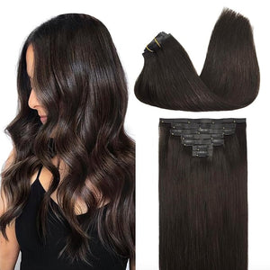 GOO GOO Clip in Hair Extensions Real Human Hair Remy Human Hair Extensions Clip ins for Women Natural Human Hair 20inch 130g 7Pcs #2 Dark Brown