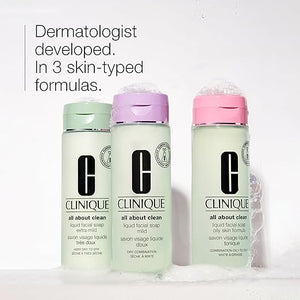 Clinique 3-Step All About Clean Liquid Facial Cleanser Soap | Face Wash For Very Dry To Dry Skin Types | Type 1 6.7 Fl Oz