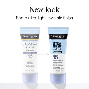 Neutrogena Ultra Sheer Dry-Touch Sunscreen For Face &amp Body SPF 45 Broad Spectrum UVA/UVB Protection Lightweight Water Resistant &amp Non-Greasy Travel Size Sunscreen 3 fl. oz Pack of 3