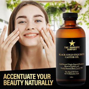 The Goodbye Company 100% Pure Organic Jamaican Black Castor Oil - Premium Cold-Pressed for Hair Growth, Skin Moisturizing, Eyelashes &amp; Eyebrows - 16.9oz